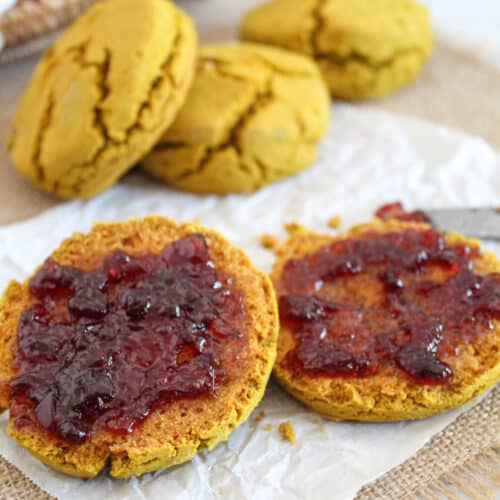up close of buckwheat biscuits with jelly