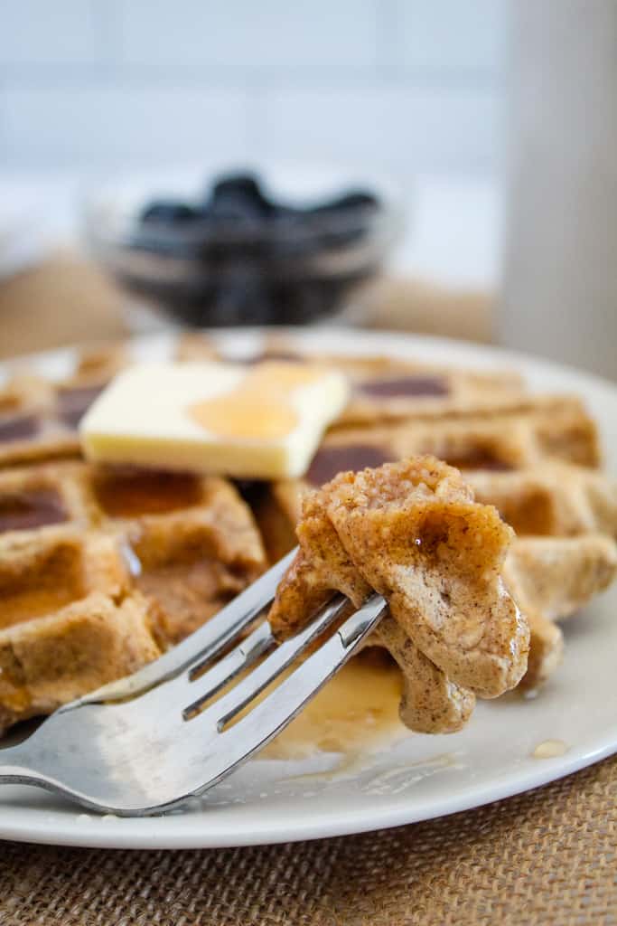 bite of waffles on a fork