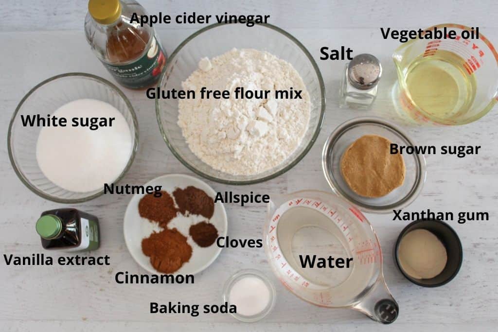 labeled ingredients of spice cake