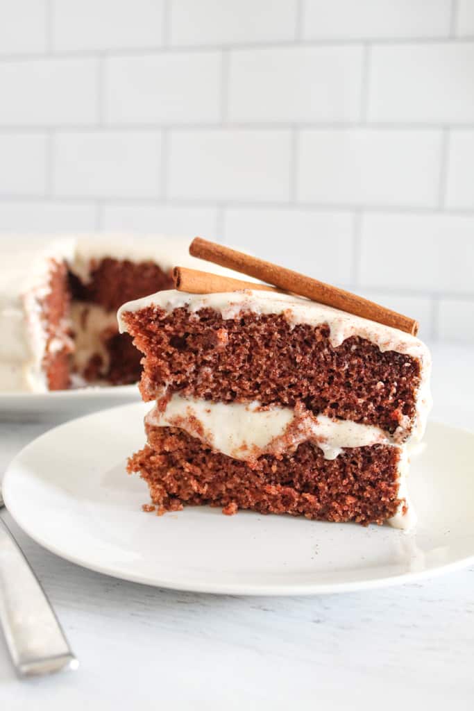 up close shot of slice of spice cake