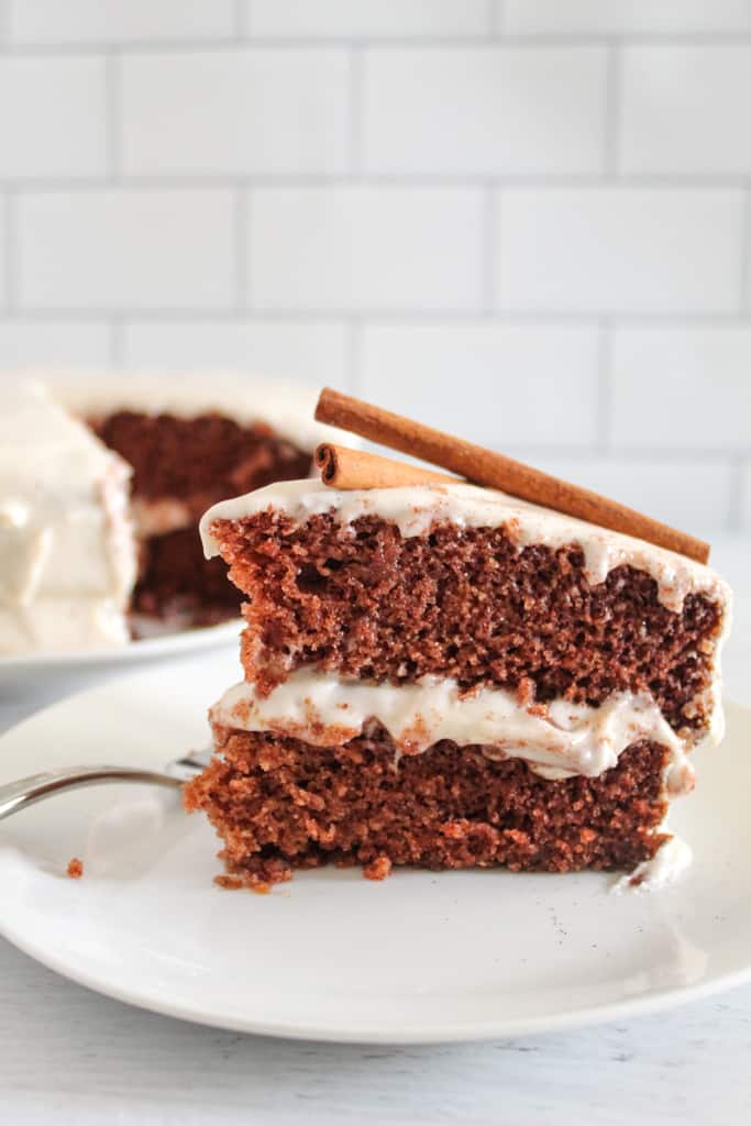 up close shot of slice of spice cake