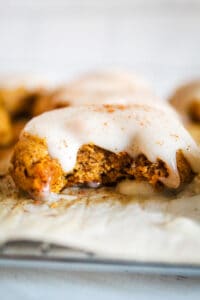 up close bite of a pumpkin cookie