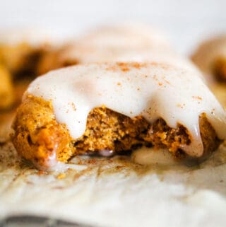 up close bite of a pumpkin cookie