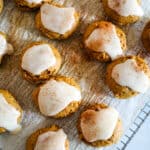 pumpkin cookies frosted with cream cheese frosting