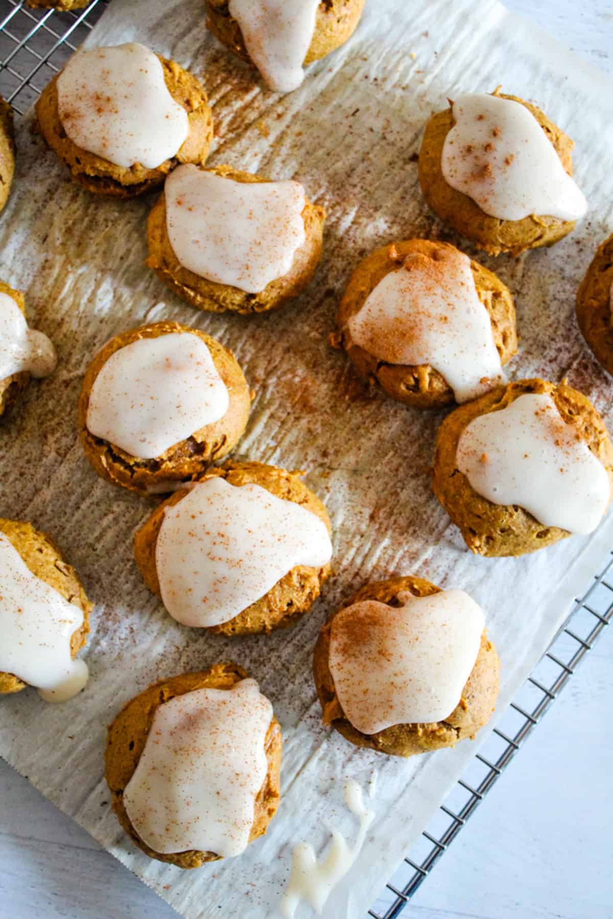 pumpkin cookies frosted with cream cheese frosting