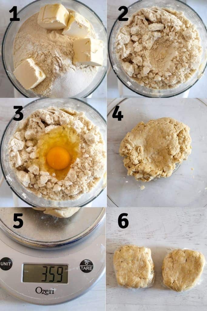 collage of steps for making a pie crust 