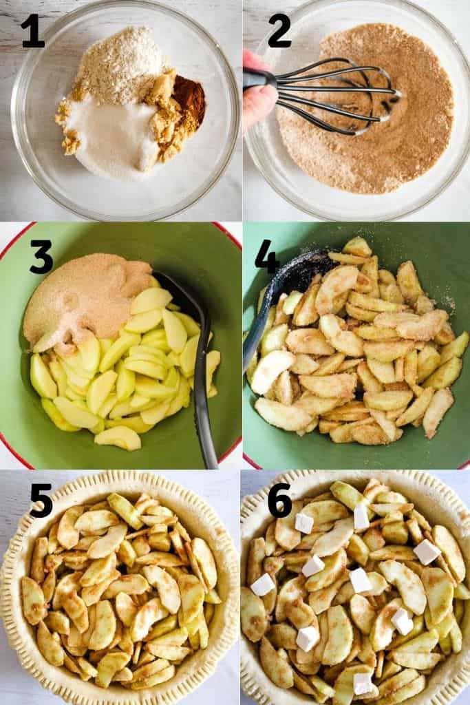 collage of steps to preparing pie