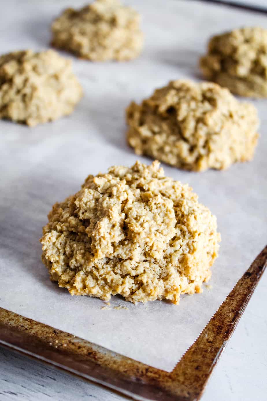 baked Oat Flour Biscuits on a cookie sheet