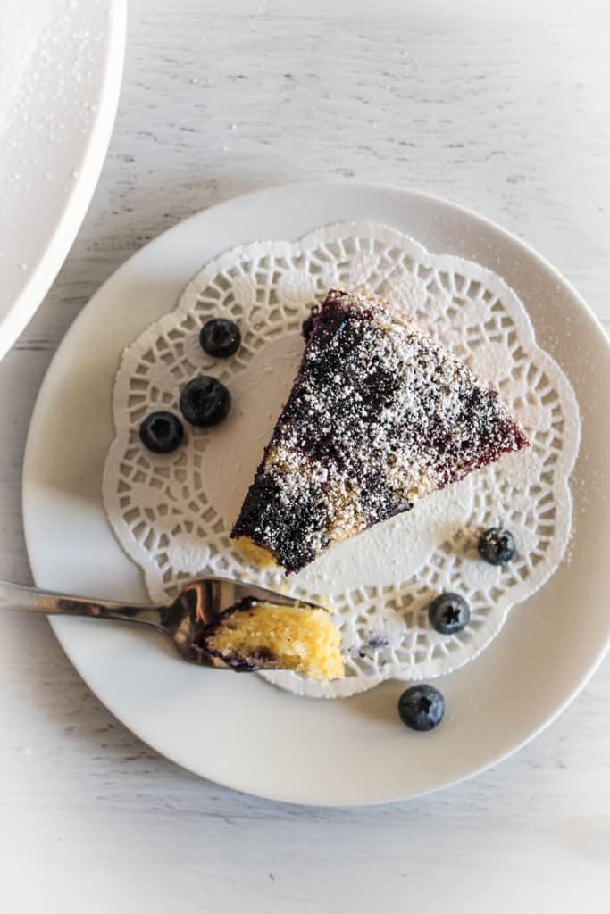 slice of blueberry cake served on a plate