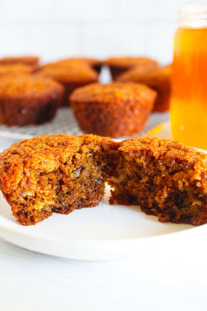 inside of flaxseed muffin on a plate.