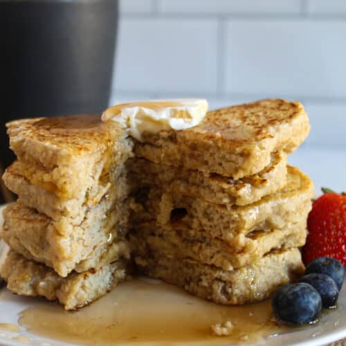 inside view of a stack of oat flour pancakes.