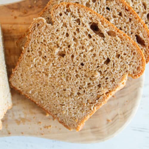 close up of slice of millet bread.