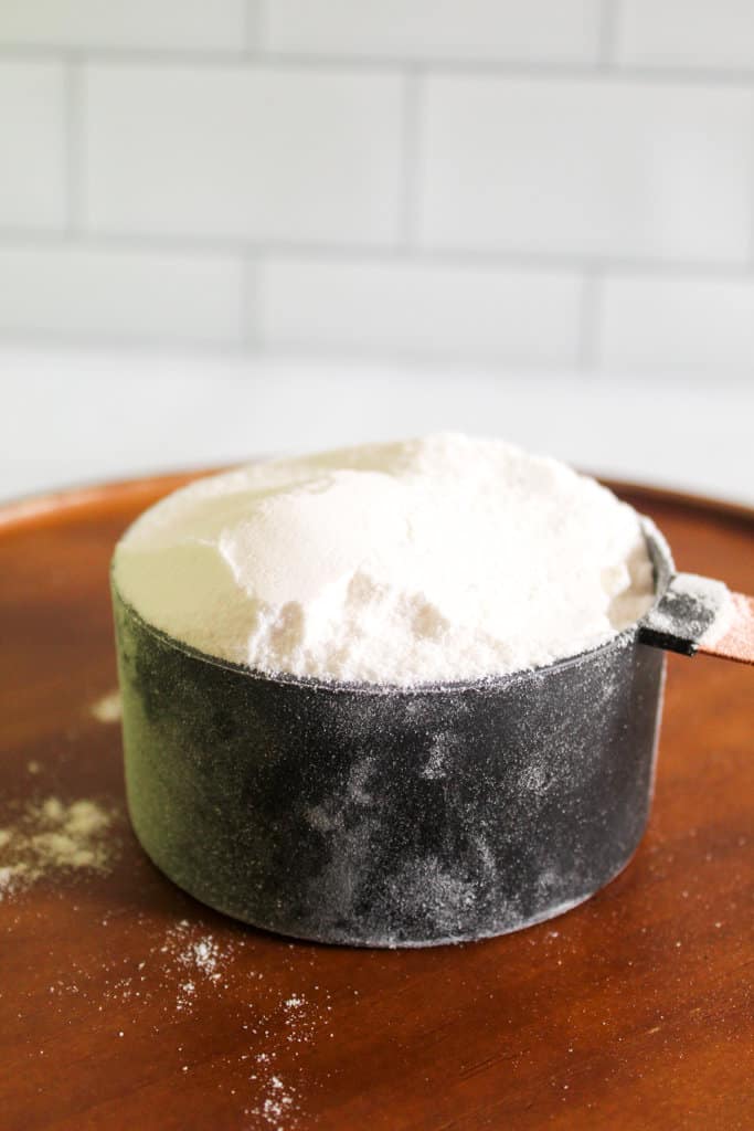 white rice flour in a measuring cup