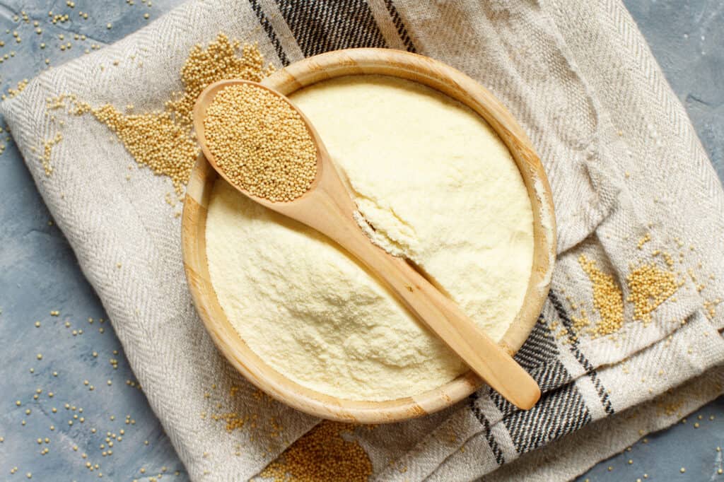 bowl of amaranth flour ready to use.