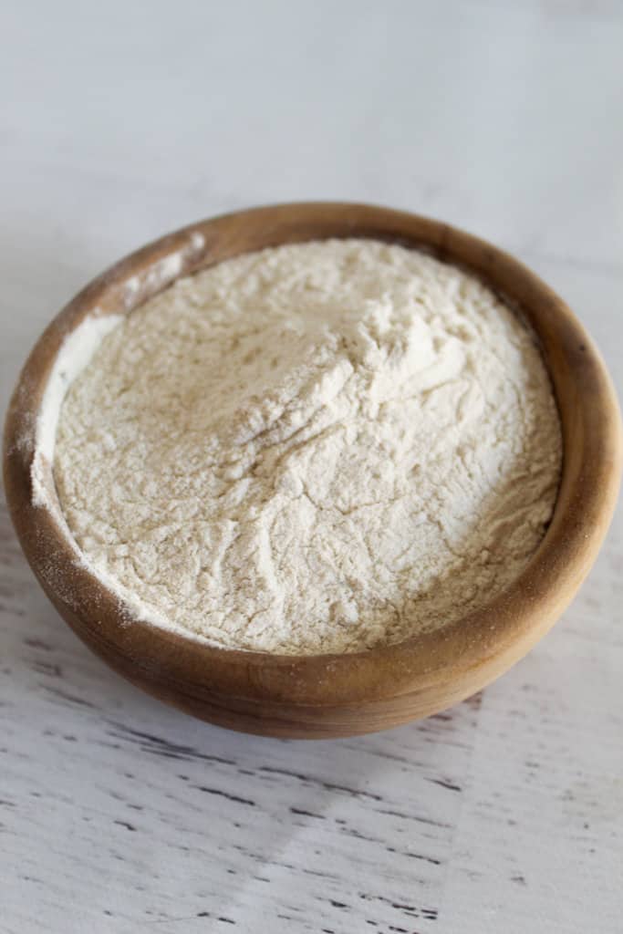 buckwheat flour in a brown bowl