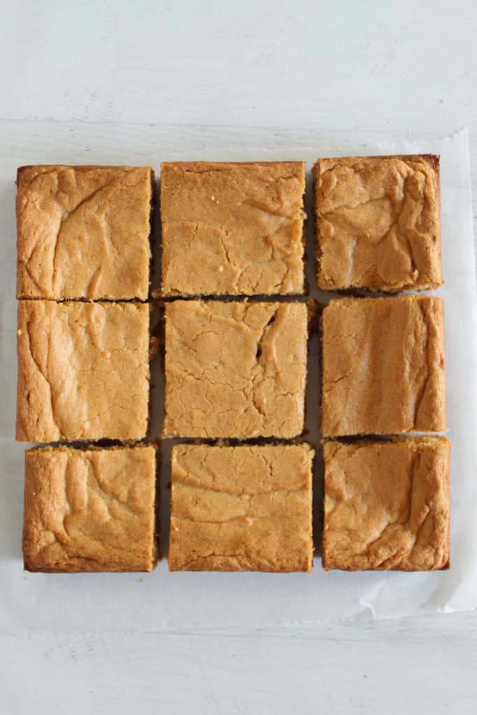 sliced batch of peanut butter brownies