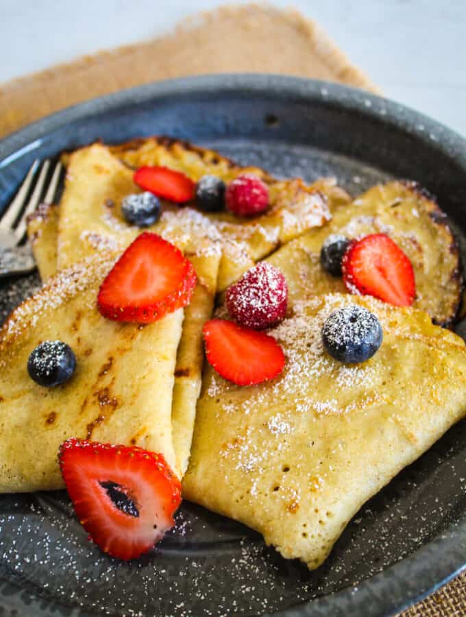 up close of oatmeal crepes on a plate.