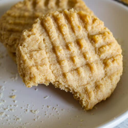 bite of an almond flour peanut butter cookie.