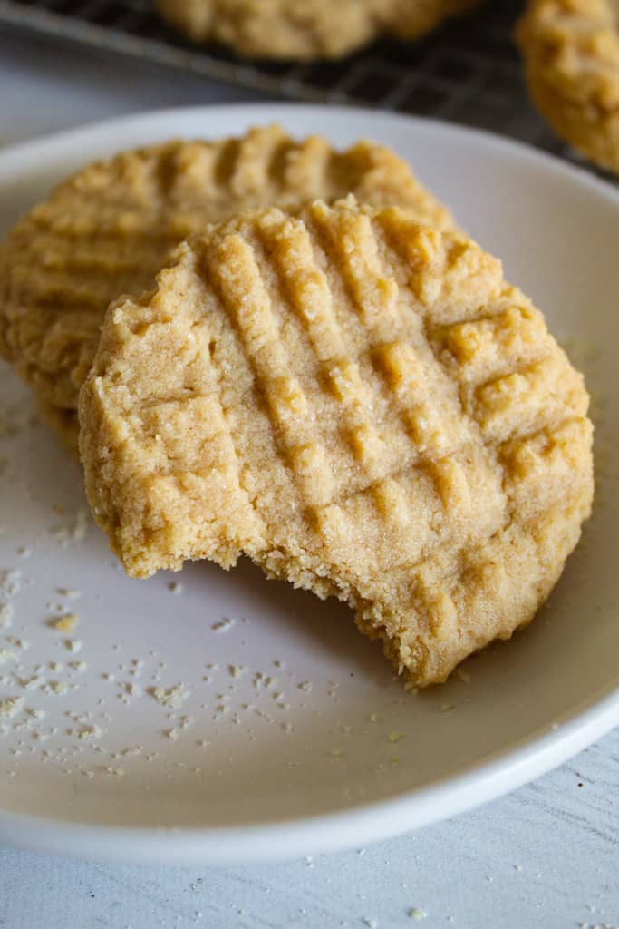 bite of an almond flour peanut butter cookie.