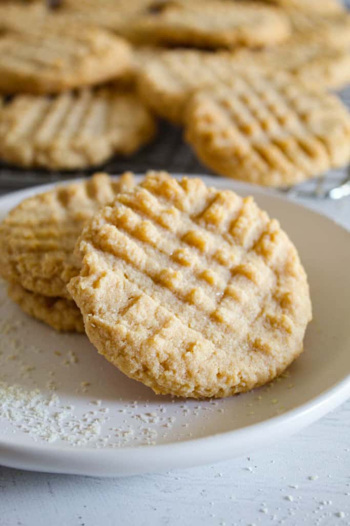 almond flour peanut butter cookie on a white plate.