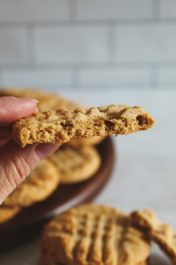 hand holding peanut butter cookie.