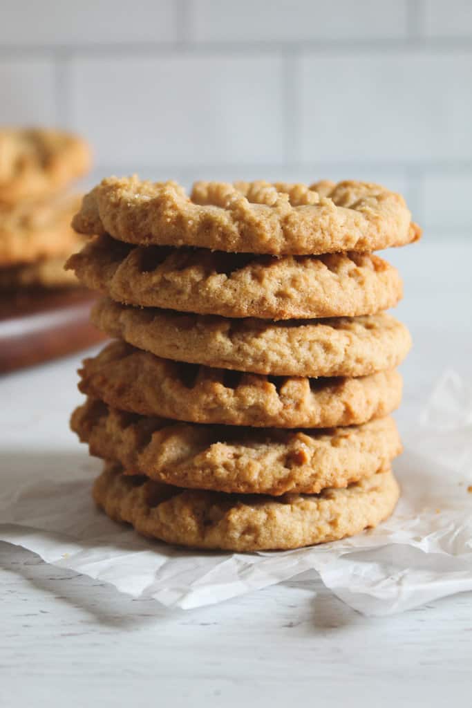 stack of peanut butter cookies.