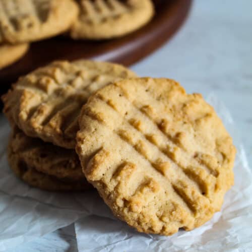 baked peanut butter cookies on a plate.