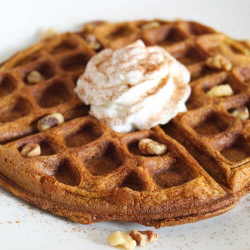 waffle on a white plate.