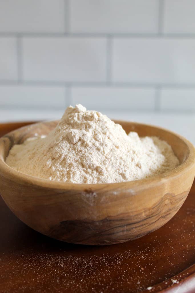 bowl of cassava flour on a counter.