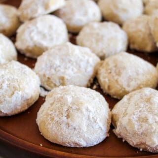 mexican wedding cookies on a platter.
