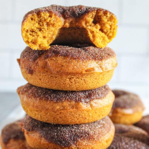stack of gluten free pumpkin donuts.