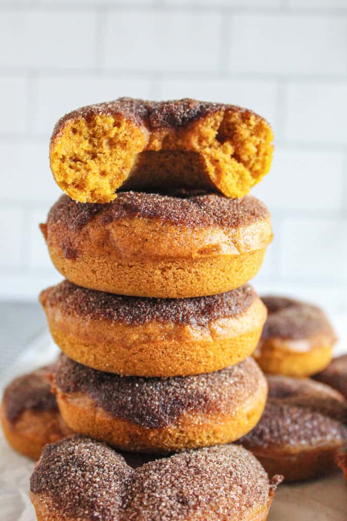 stack of gluten free pumpkin donuts.