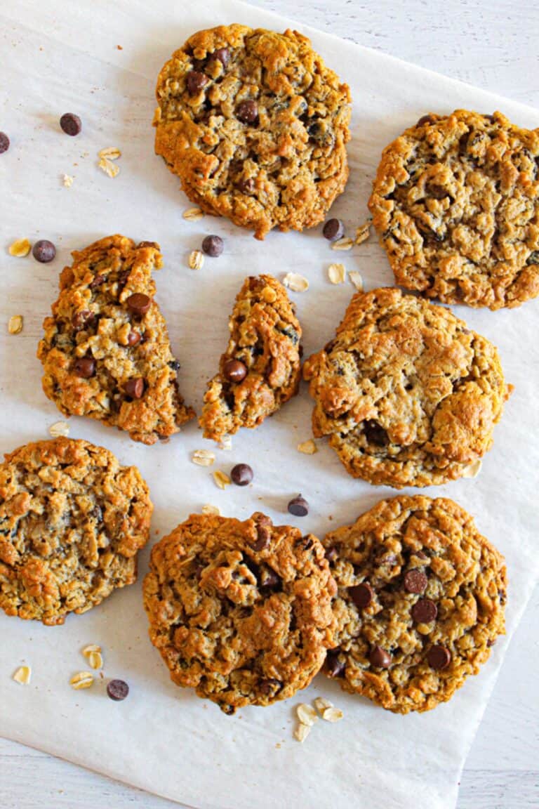 monster cookies on a piece of parchment paper