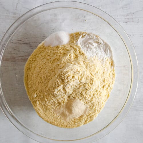 millet flour in a glass bowl.