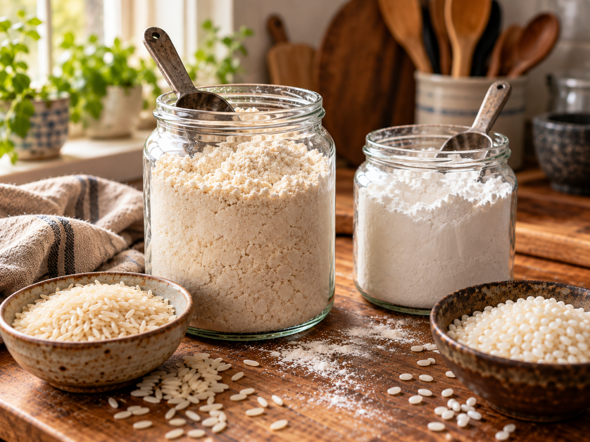 jars of sweet rice flour and white rice flour