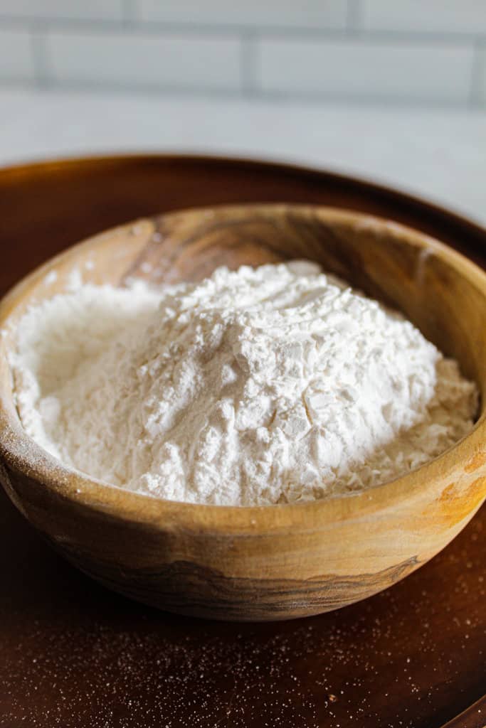 wooden bowl of tapioca starch.