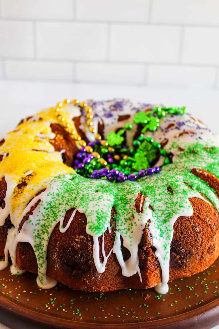 side shot of gluten-free King cake.