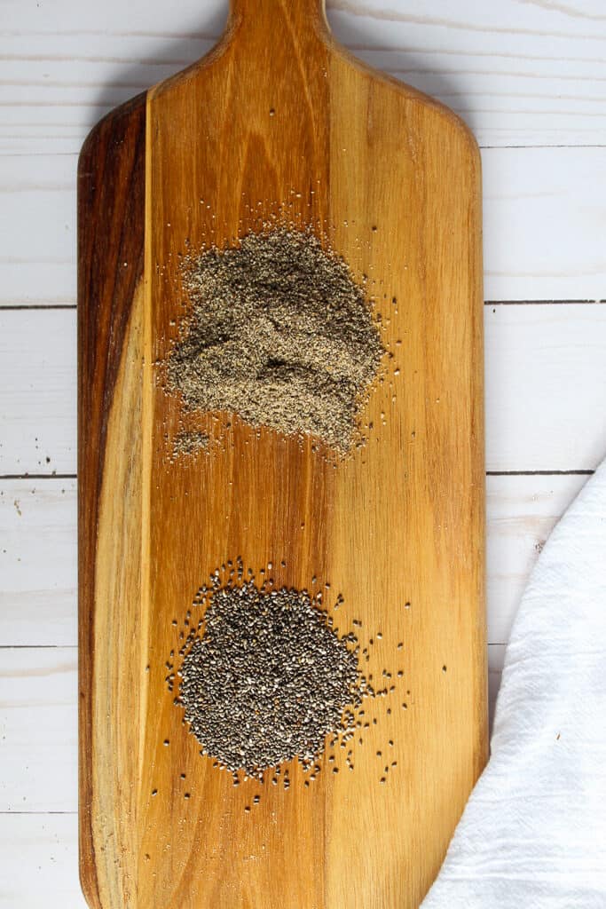 cutting board with chia seeds.