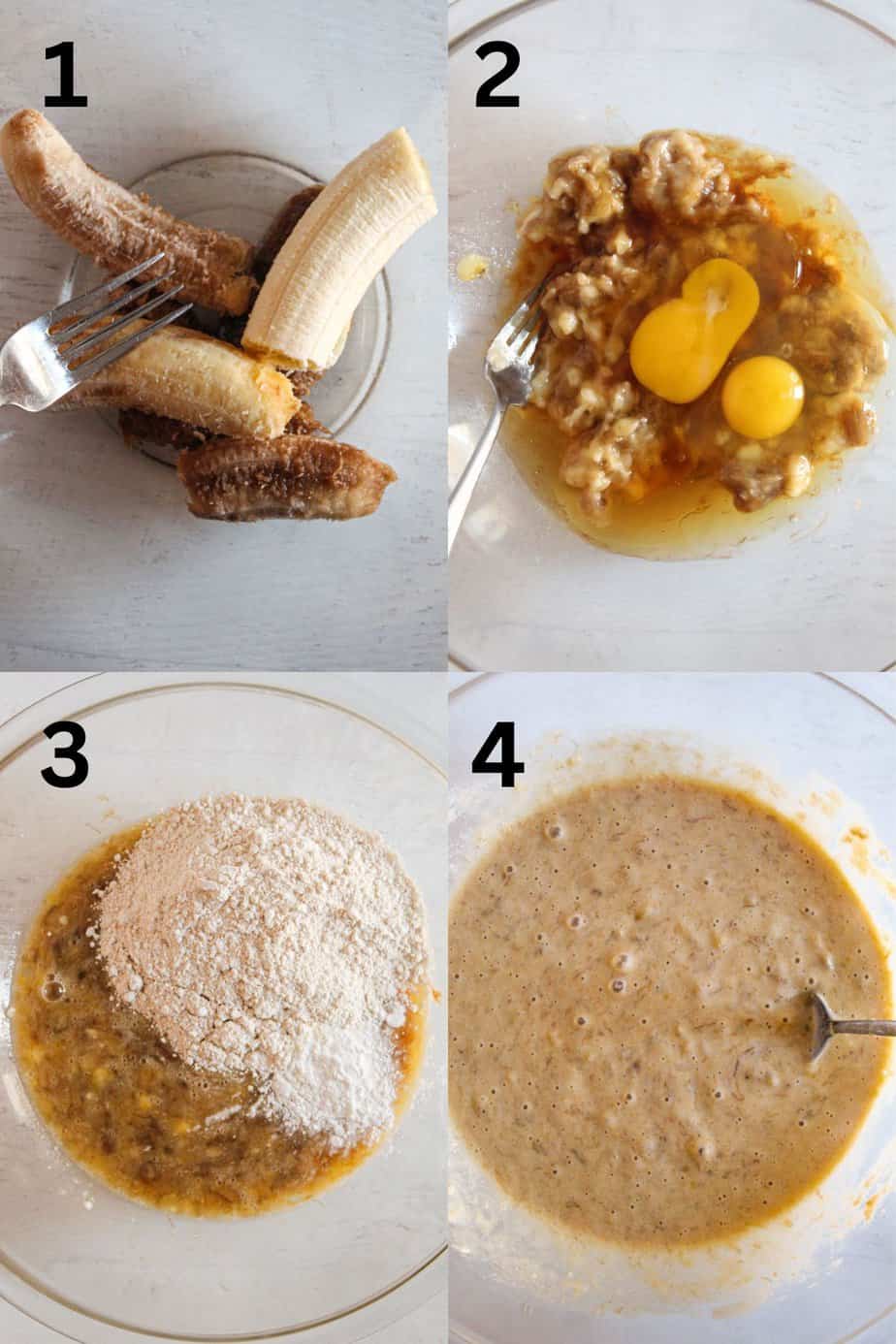 steps to preparing oat flour banana bread.