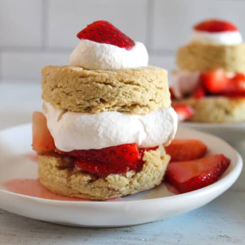 assembled gluten free strawberry shortcakes.