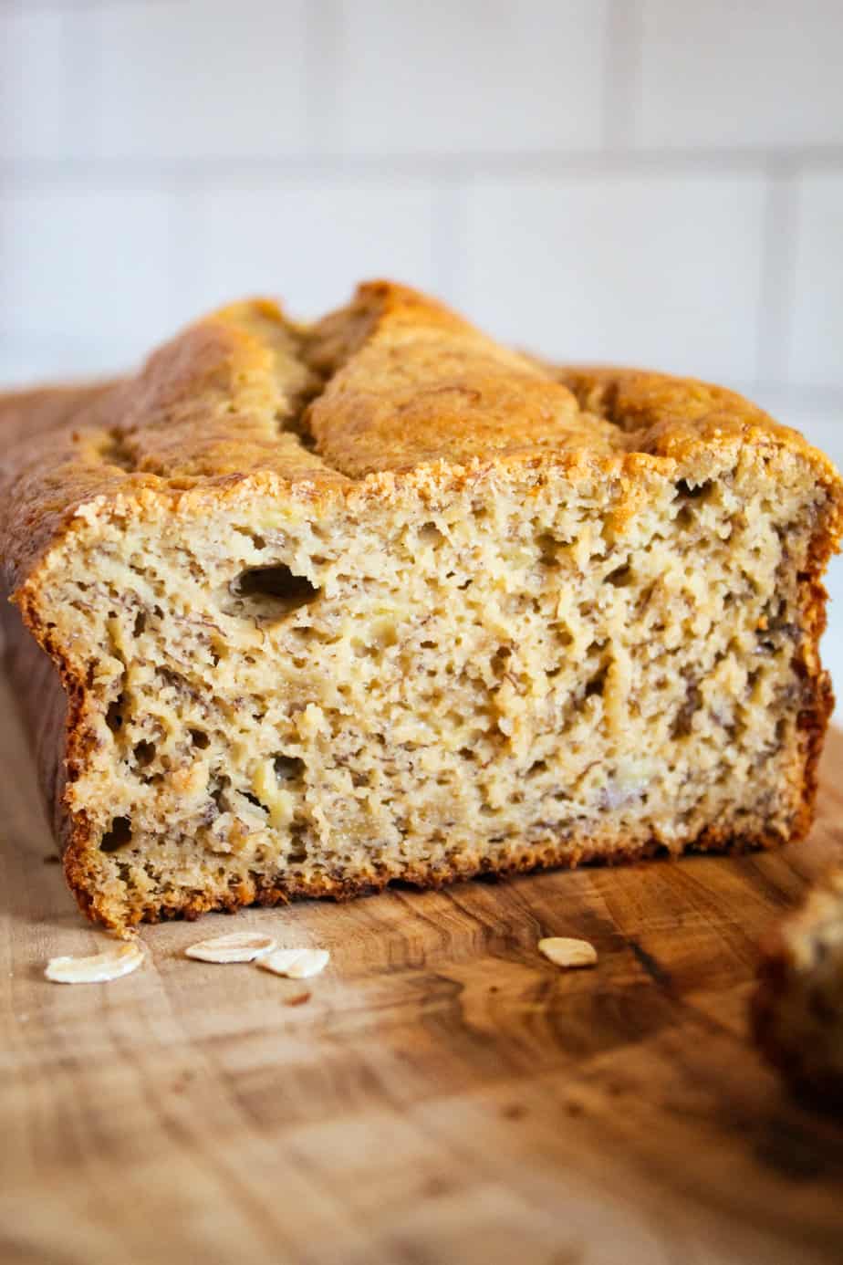 inside of a loaf of oat flour banana bread.