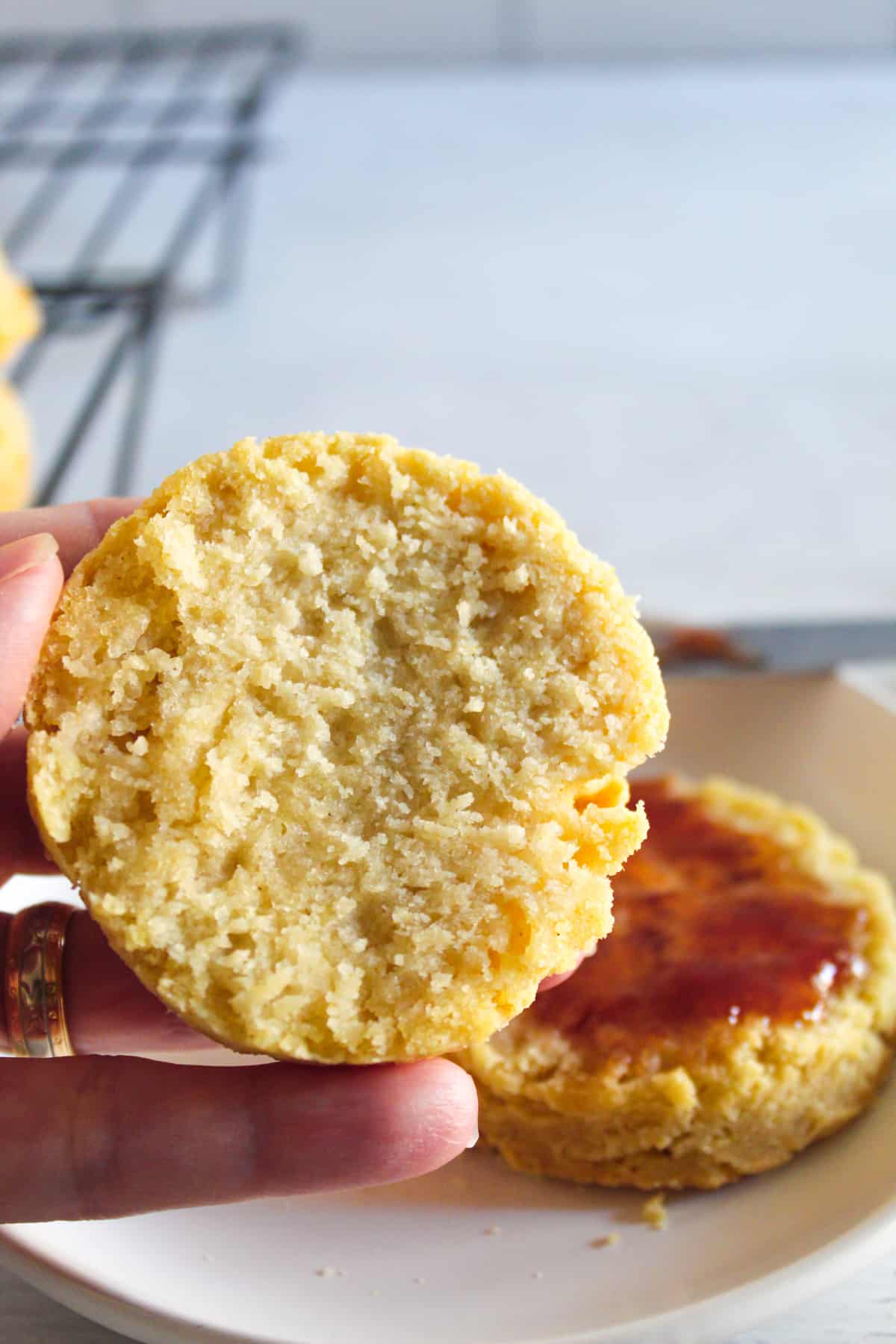 showing the inside of a biscuit.
