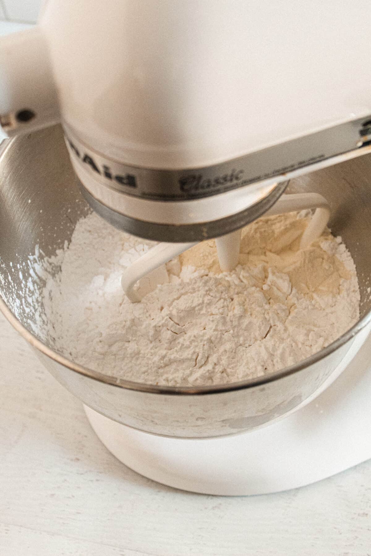 mixing flour blend with a stand mixer