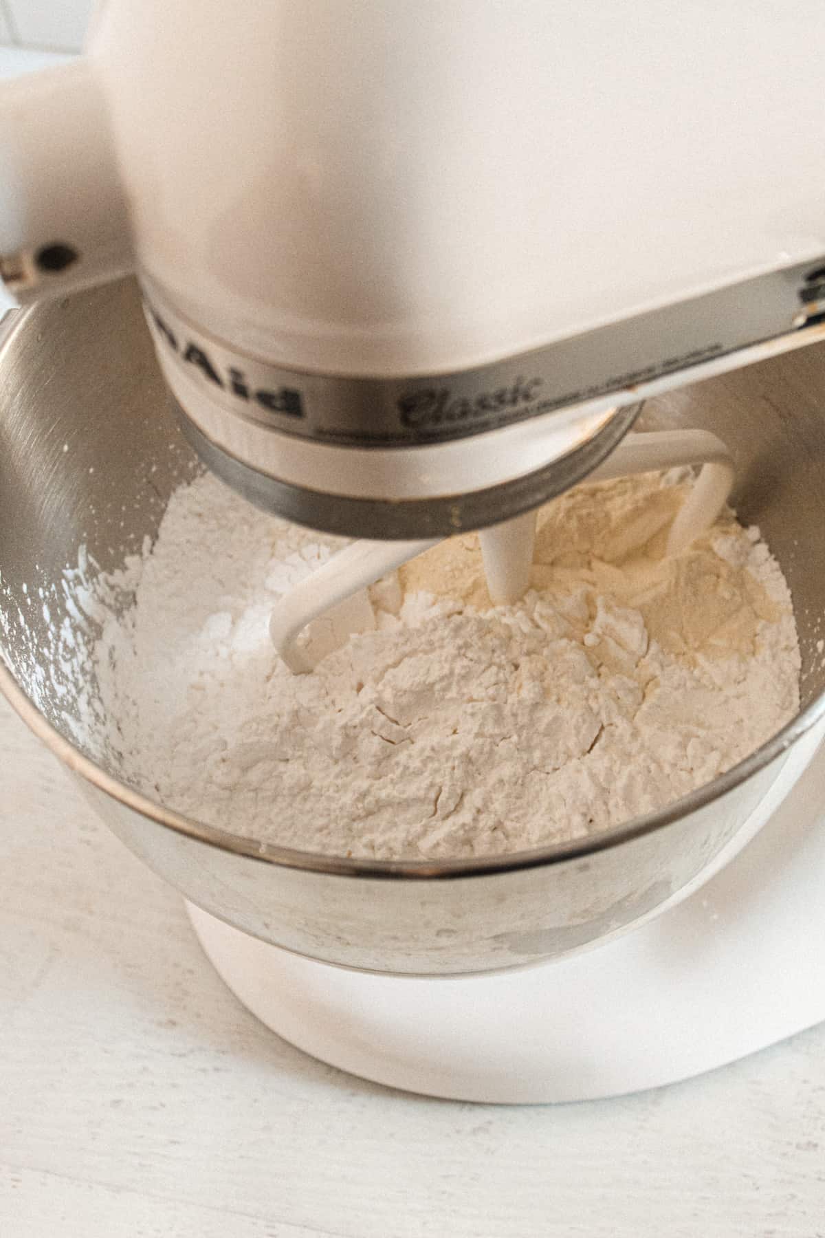 mixing flour blend with a stand mixer.