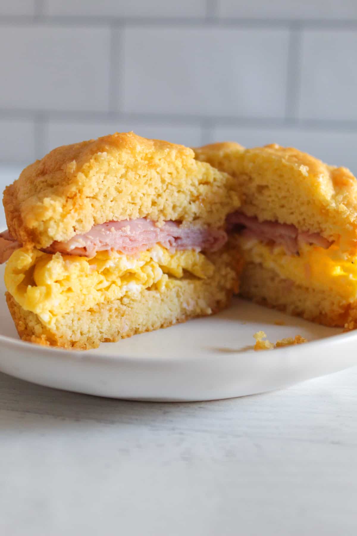 inside of a gluten free breakfast sandwich.