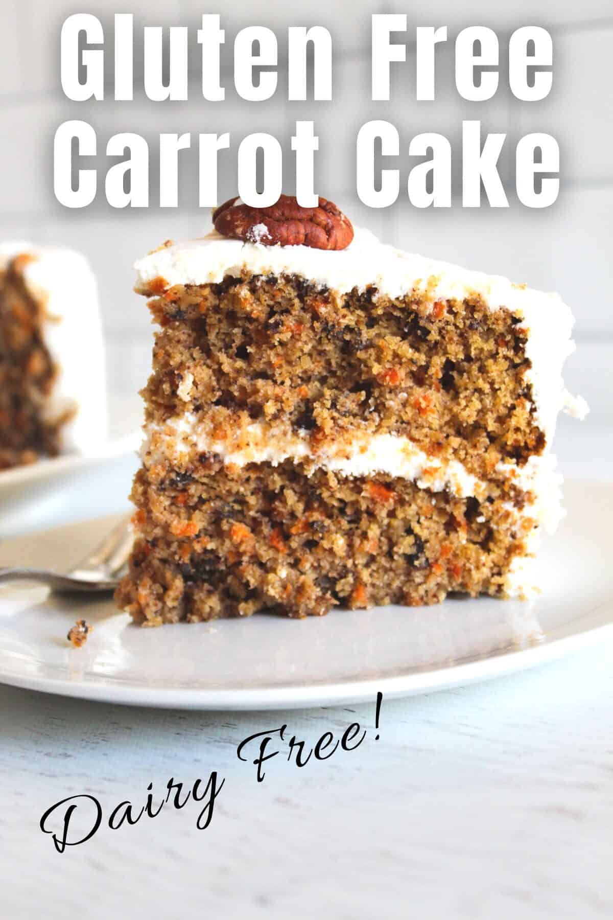 slice of gluten free carrot cake on a plate.