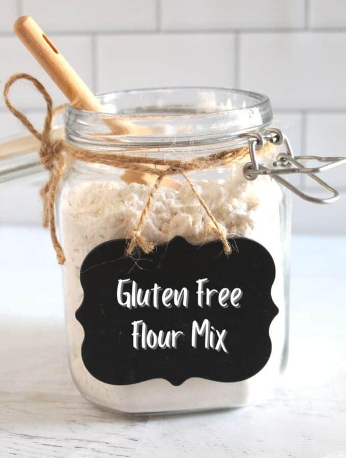 jar of gluten free flour mix.