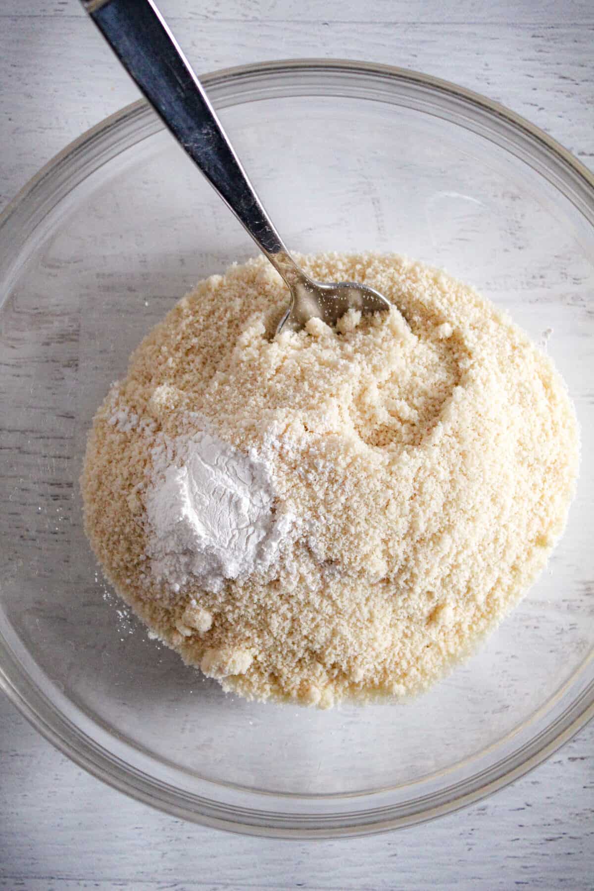 dry ingredients in a glass bowl.