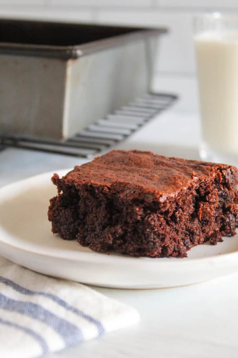 up close slice of brownie.