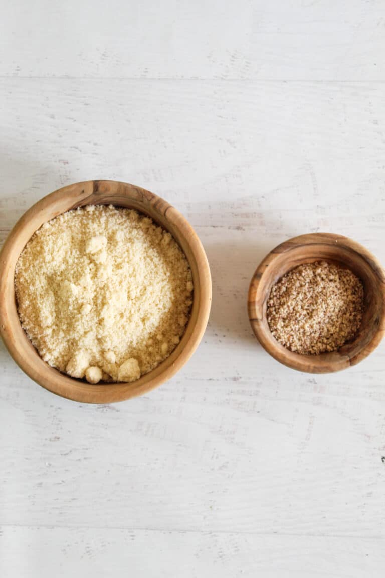bowl of almond flour and bowl of almond meal.